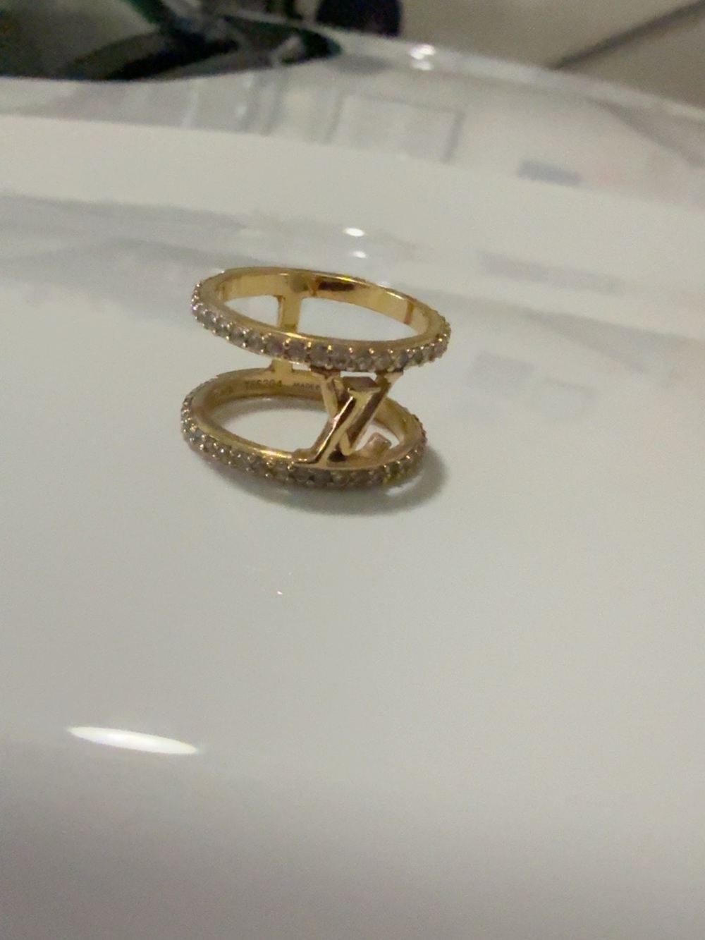 Louis Vuitton Gold Double-Band Ring with Pavé Crystals